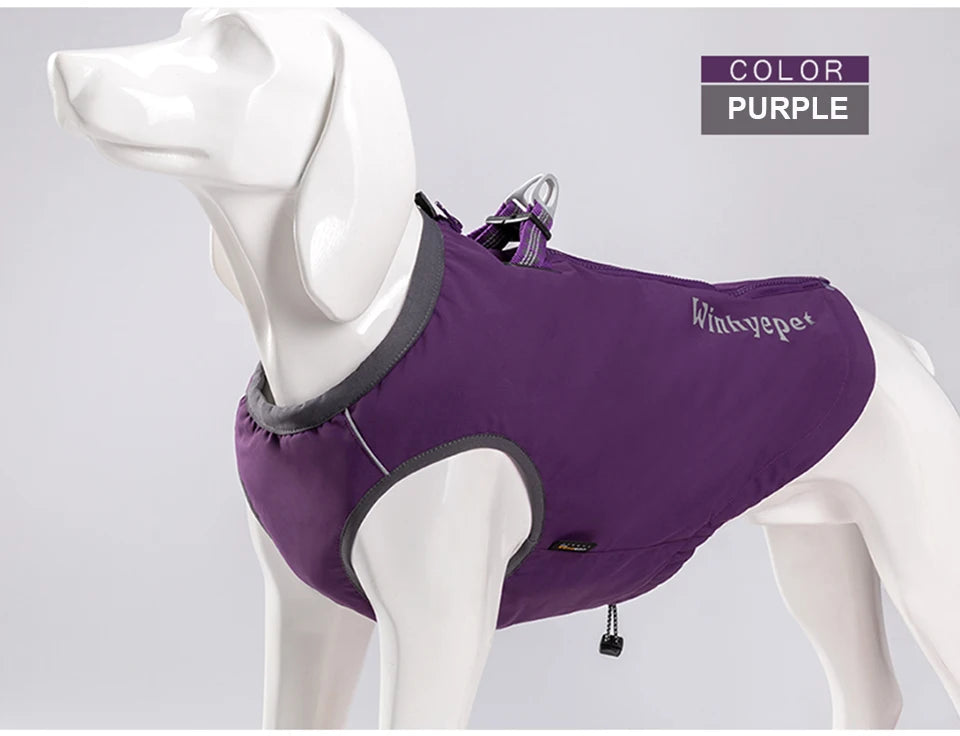 Winhyepet Waterproof Dog Cloth Puppy Warmth Winter Jacket Dogs Harness Double Zipper Reflective Windbreak Luxury Dog Clothes