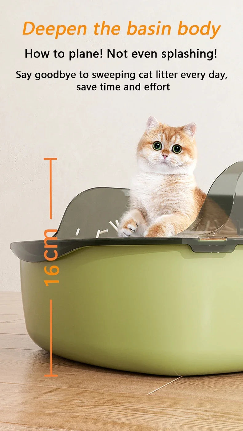 Cats Toilet Cat Litter Box Semi-enclosed High Side Splashproof Pet Bedpans with Litter Scoop Kitty Sandbox Cleaning Cat Supplies