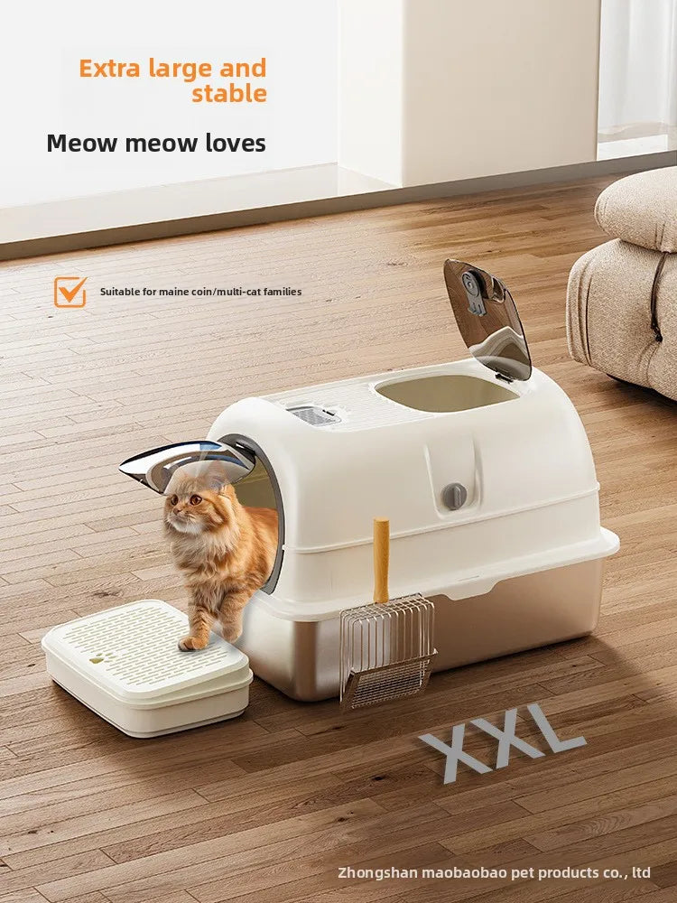 Cat Litter Tray, Fully Enclosed Cat Toilet, Extra Large, Splash-proof, with Sand, for Kittens, Cat Supplies