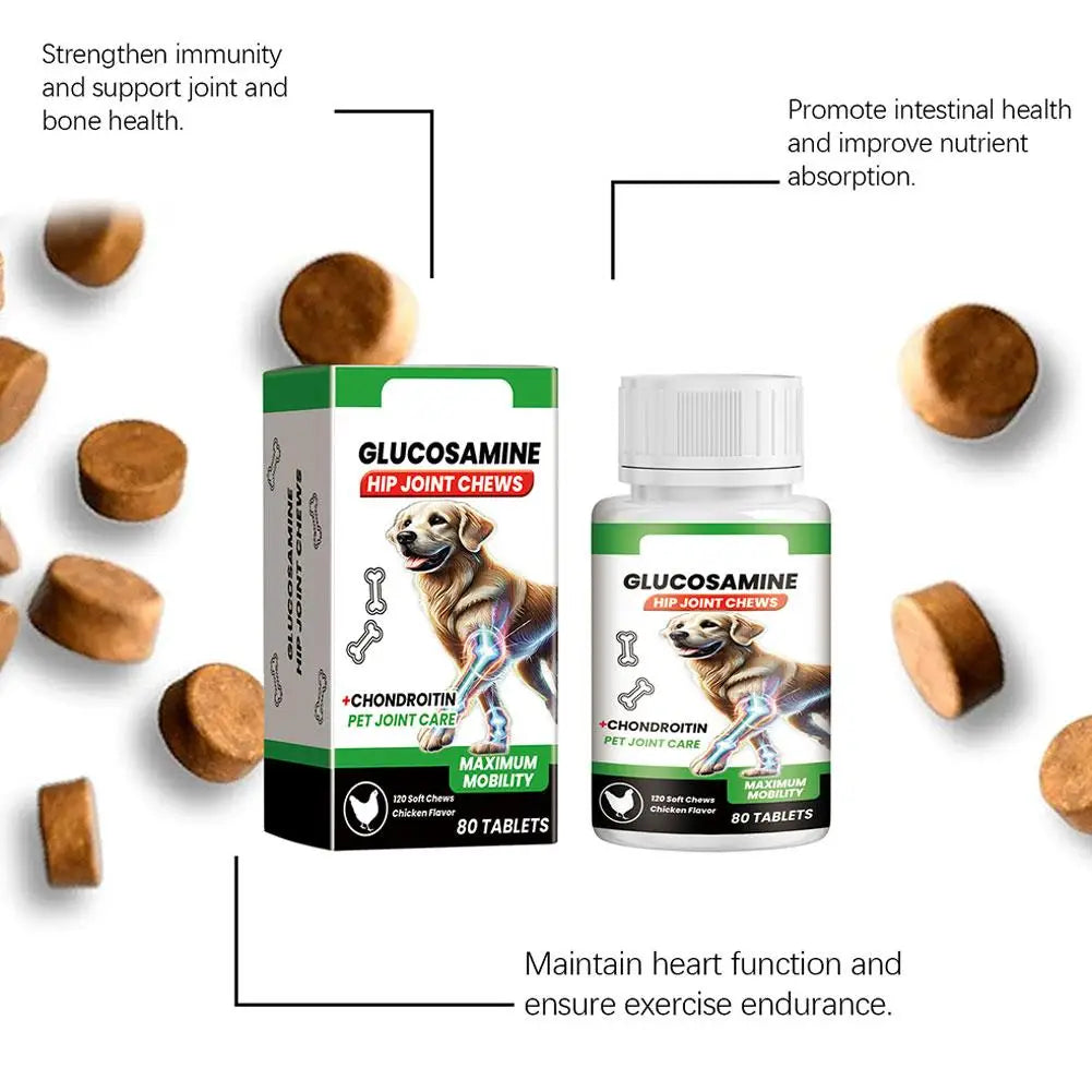 Dog Joint Care Tablets Pet Hip and Joint Supplement Glucosamine Chondroitin Soft Chews Mobility Support Dog Health Nutrition