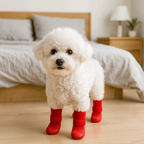 4pcs/set Fashion Adjustable Non-Slip Dog Shoes Wear-Resistant Comfortable Waterproof Dog Boots Breathable Pet Shoes Socks Winter