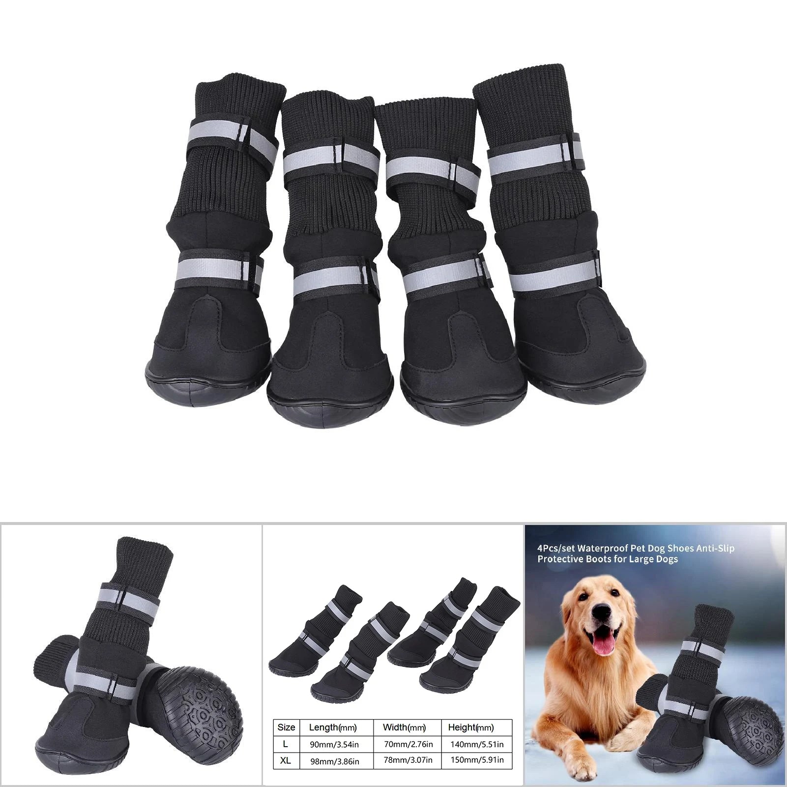 D2 4Pcs Set Pet Dog Shoes Anti Slip Protective Boots Dog Socks for Large Dogs Cat Waterproof Winter Dog Pet Puppy Shoes For Dogs
