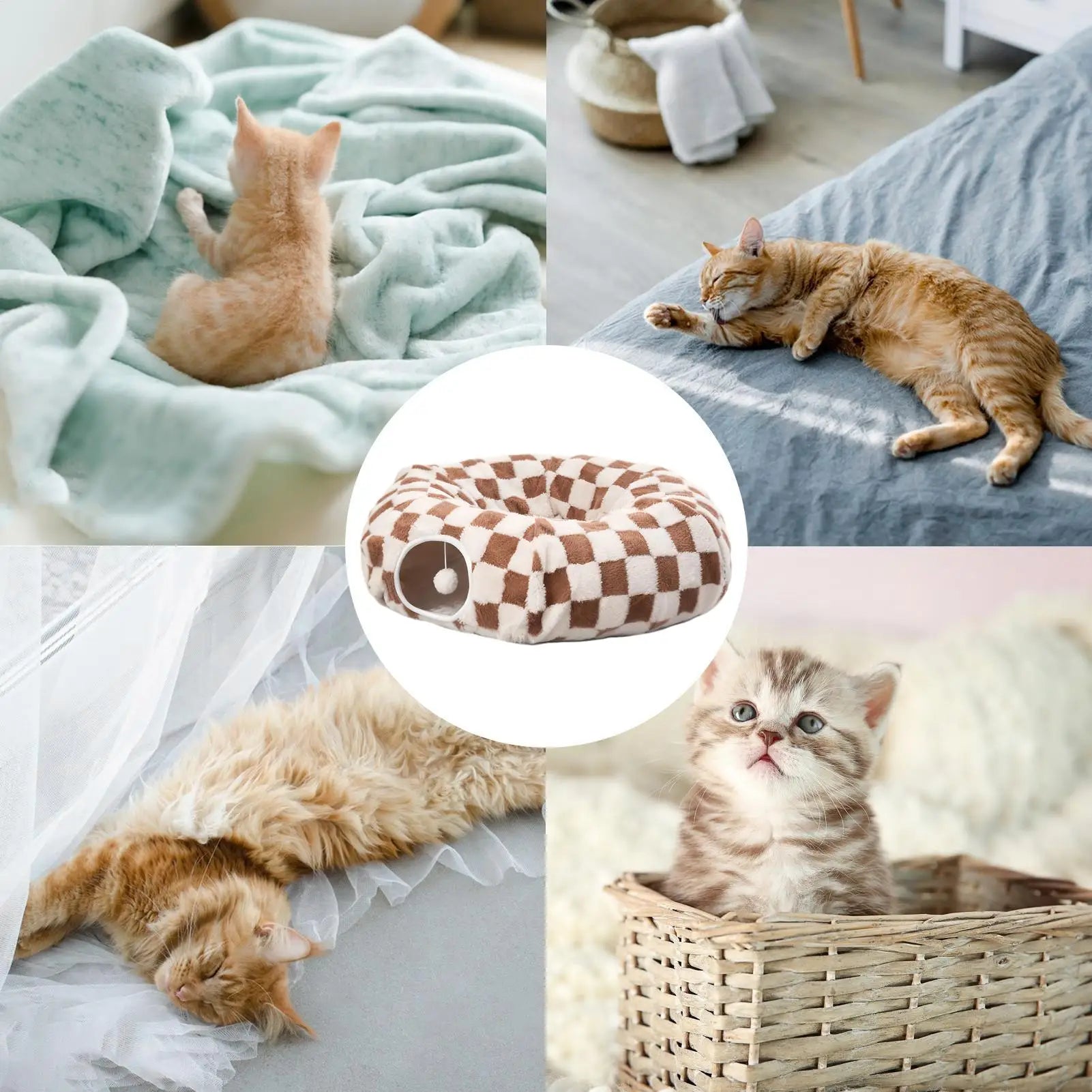 Cat Cave Donut Interactive Toys Washable With Ball Cat Tunnel Donut Kitten Bed For Kitten Puppy Small Dog Bunny Pet Enrichment