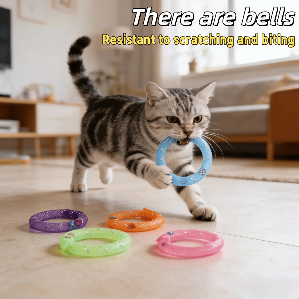 5pc colors Cat Toys-Soft Mesh Tube Self-Play Donuts for Cats,Bell-Sounding Self-Entertainment Boredom-Relief Chew and Tease Toys