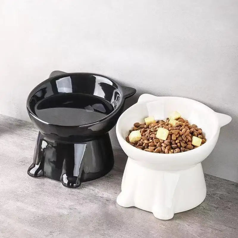 Anti-tipping Cat Food Bowl 15 Degree Tilted Tall-legged Design for Neck Comfort and Clean Floors in Living Spaces