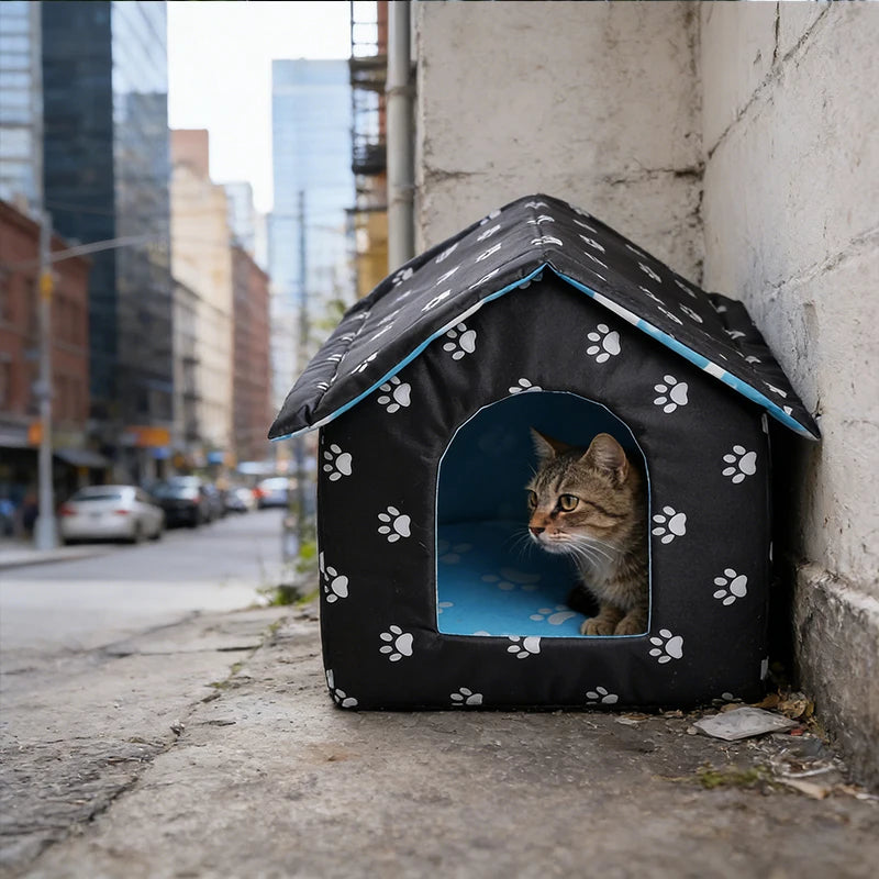 Cat House for Outdoor Winterproof Waterproof and Warm Foldable Pet Shelter for Cats with Removable Cushion for Stray Pets
