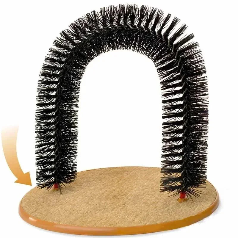 Cat Toy Arch Self Grooming Pamper Feline with Massage Grooming Rubbing Brush and Scratching Pad Interactive Toys for Cats