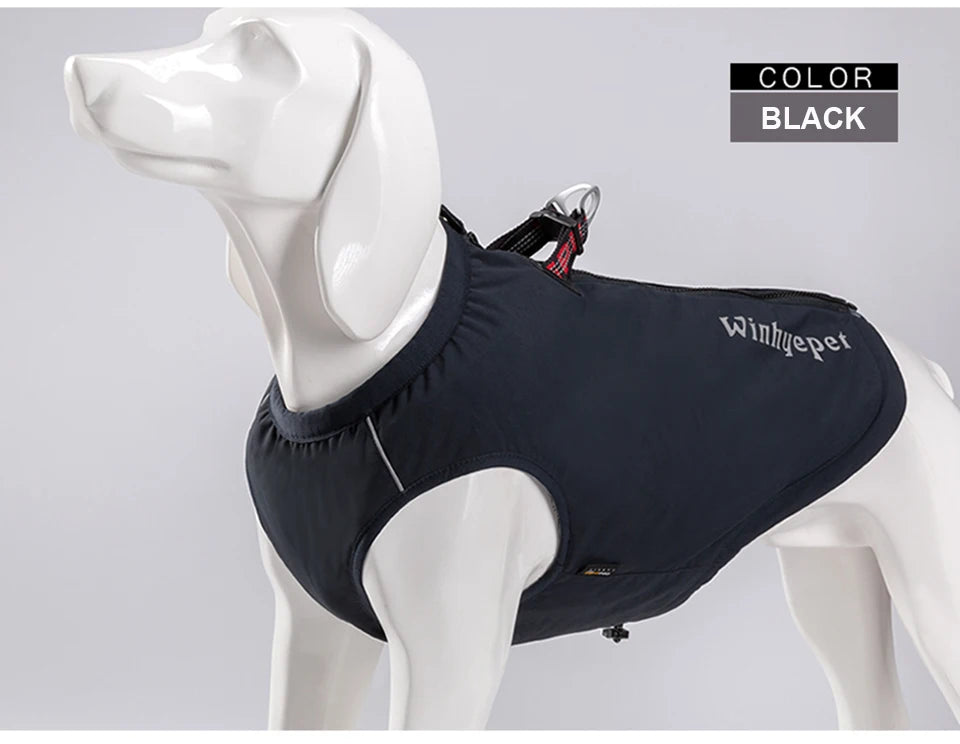 Winhyepet Waterproof Dog Cloth Puppy Warmth Winter Jacket Dogs Harness Double Zipper Reflective Windbreak Luxury Dog Clothes