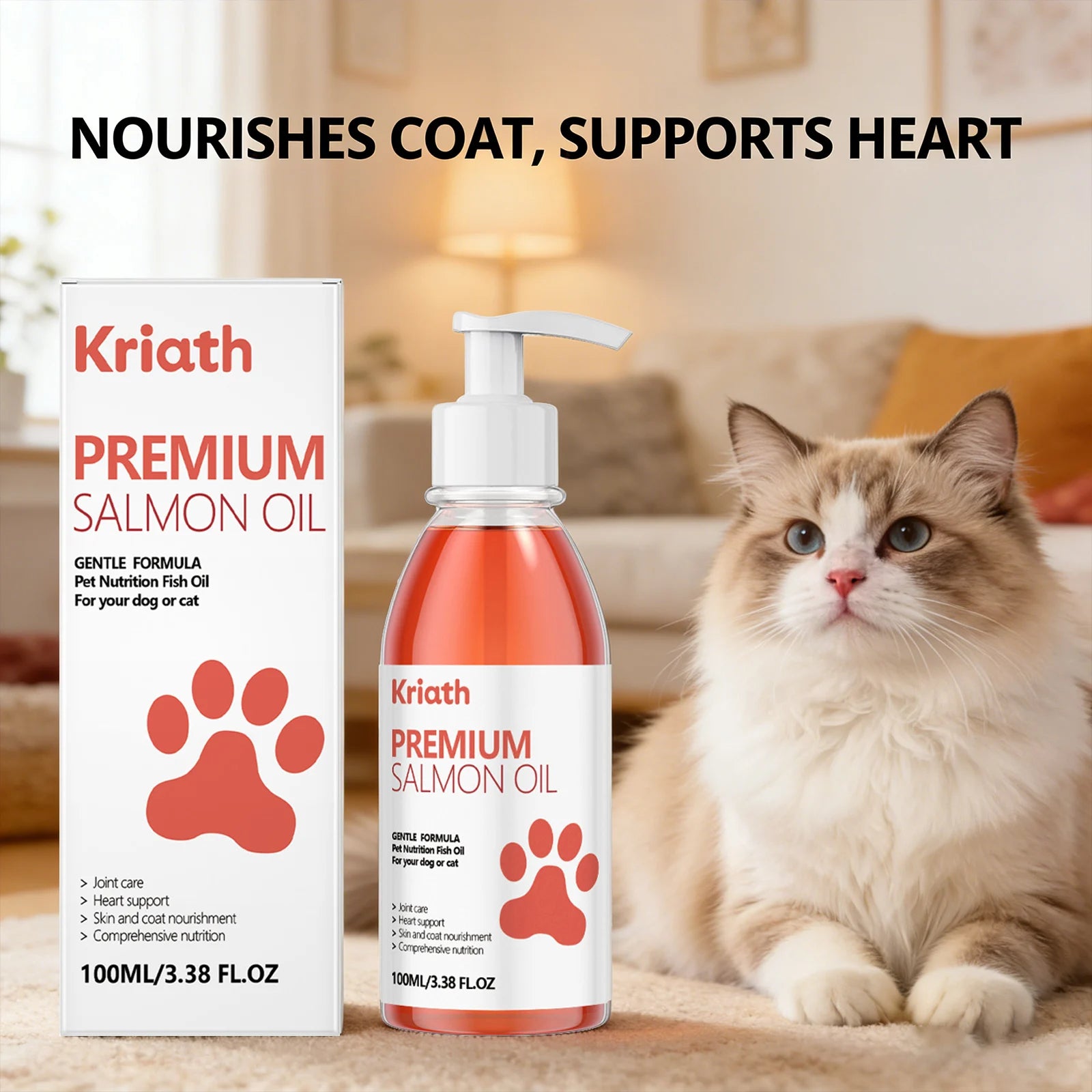 Cat Premium Salmon Oil Nourishing Skin Smooth Hair Protect Joint Support Heart Health Gentle Body Care Pet Nutrition Supplement