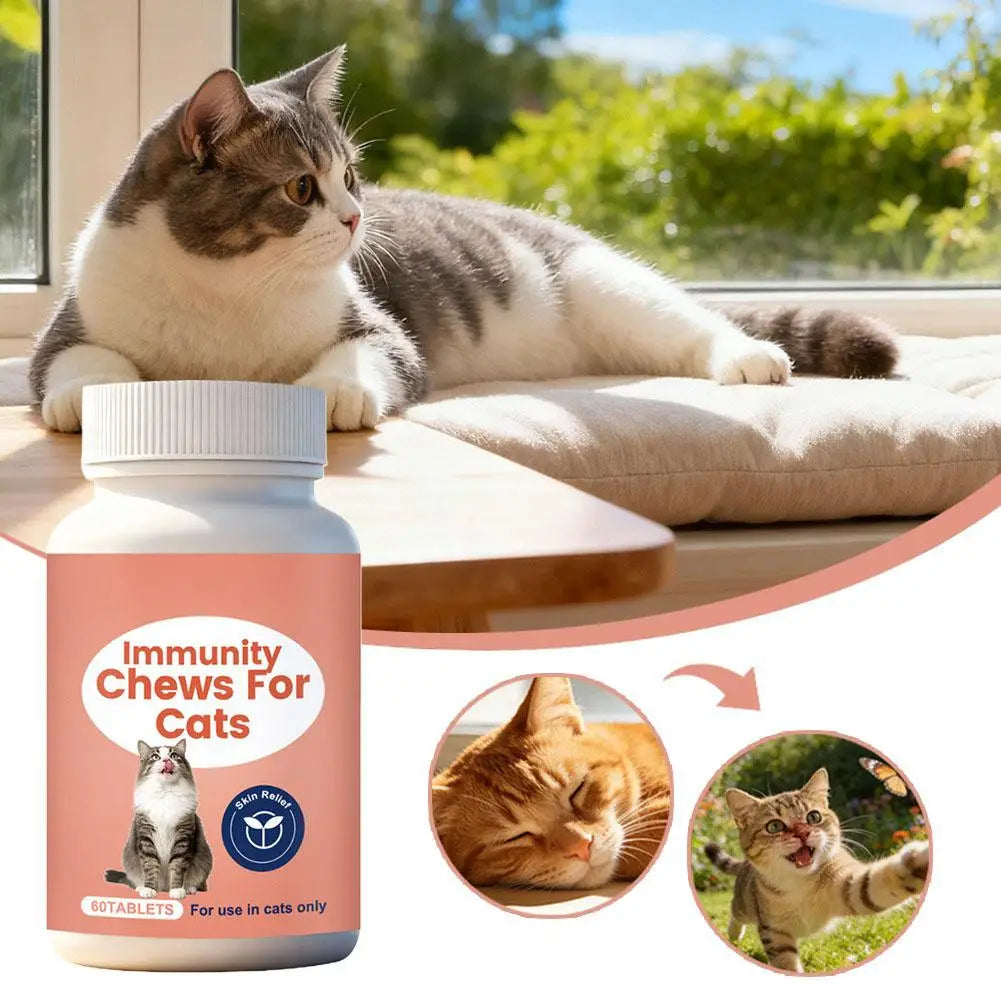 60 Tablets Cat Immunity Chewable Supplements For Skin Health Immune System Strengthening Adults Pet Nutritional Supplements