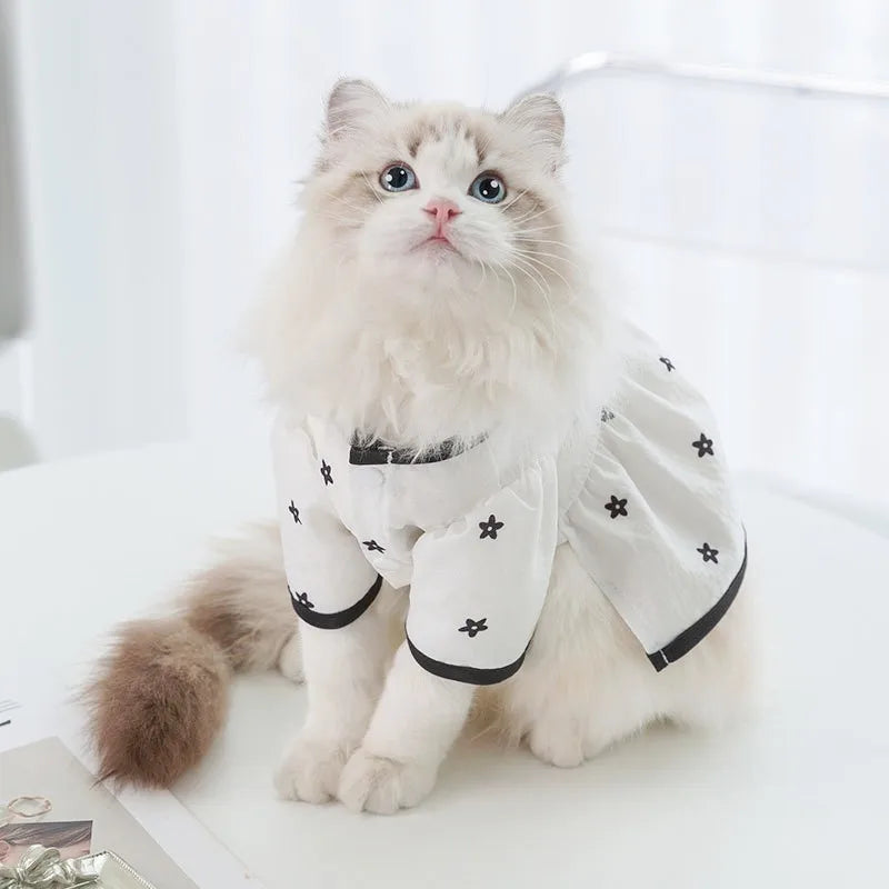Dog Clothes Small Dogs Summer Puppy Dress Cat Print Skirt Bichon Chihuahua Black White Breathable Dresses Pet Clothing for Dogs