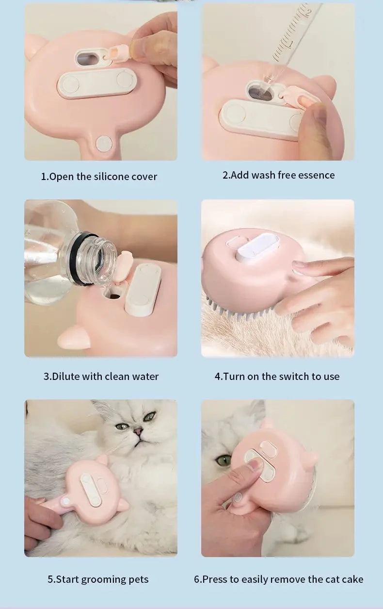 2-in-1 Cat grooming comb Pet Grooming Brush - Electric Massage & Waterless Spray Comb for Cats/Dogs One-Button Deshedding