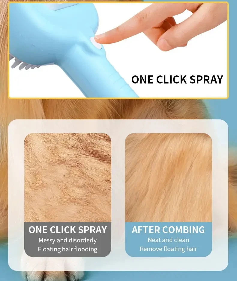 2-in-1 Cat grooming comb Pet Grooming Brush - Electric Massage & Waterless Spray Comb for Cats/Dogs One-Button Deshedding