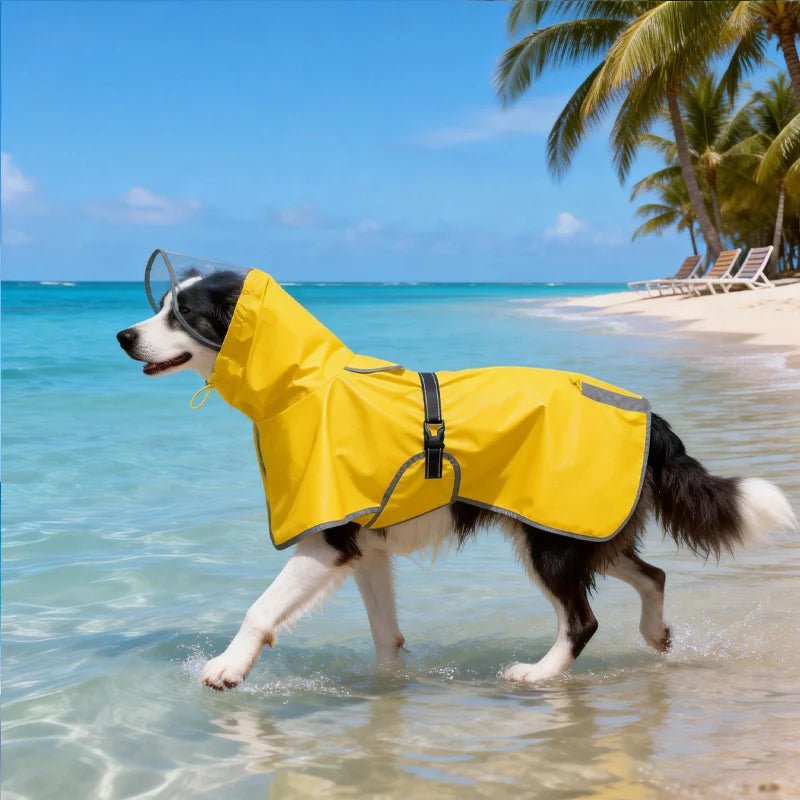 Dog Raincoat, Hooded Windproof and Waterproof Reflective Pet Raincoat, Suitable for Medium to Large Dogs, Waterproof Dog Clothin