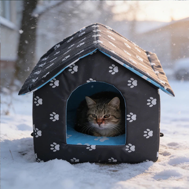 Cat House for Outdoor Winterproof Waterproof and Warm Foldable Pet Shelter for Cats with Removable Cushion for Stray Pets