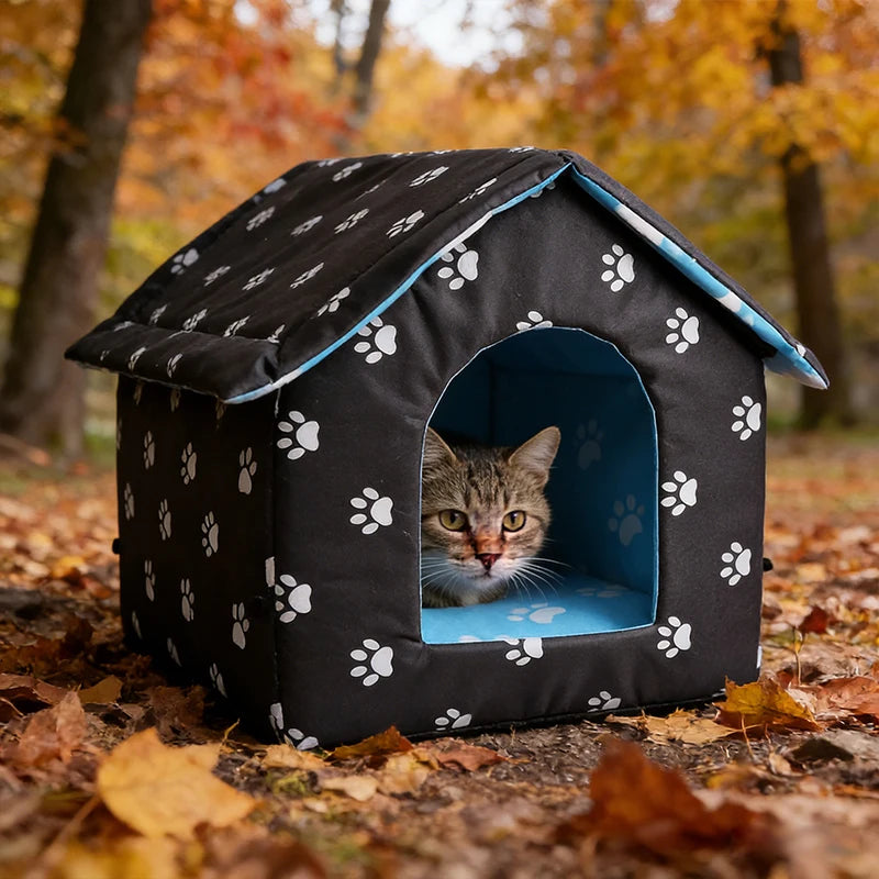 Cat House for Outdoor Winterproof Waterproof and Warm Foldable Pet Shelter for Cats with Removable Cushion for Stray Pets
