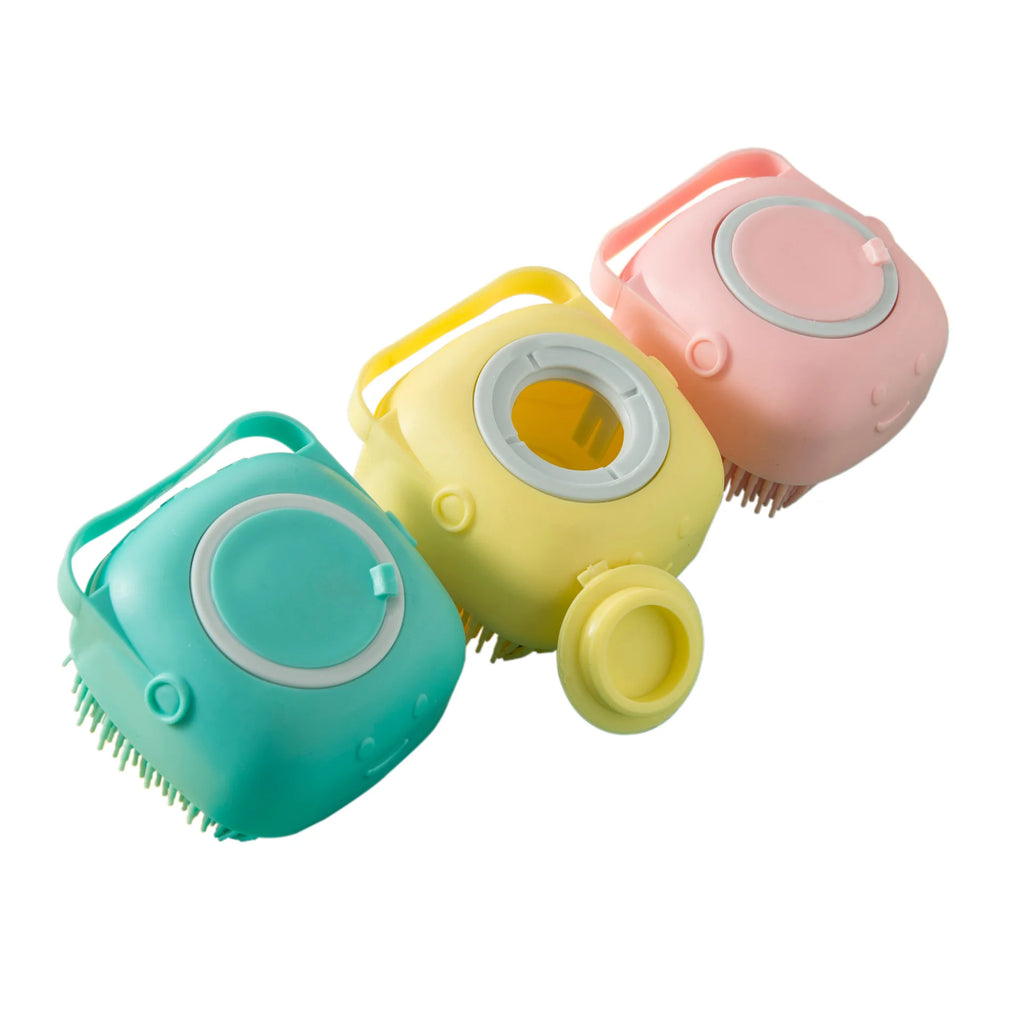 Pet Grooming Bath Massage Brush With Soap And Shampoo Dispenser, Soft Silicone Bristle For Long Short Haired Dogs Cats Shower
