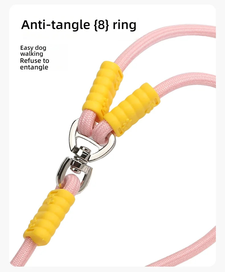 Dog traction, one tow, two explosion-proof dual head dog walking rope, contrasting color cloud foam handle, P rope, pet supplies