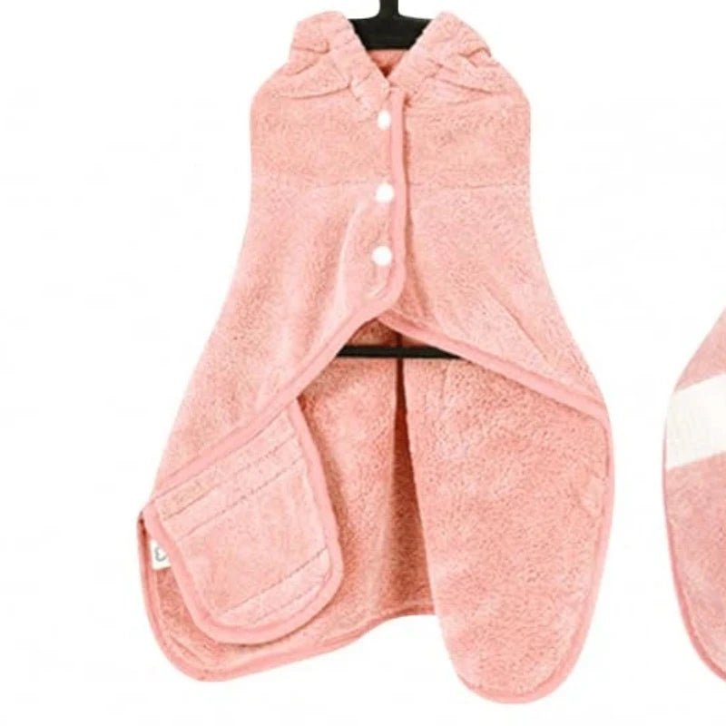 Pet Bathrobe for Dogs and Cats Super Absorbent Pet Dog Bath Towel Hooded Coat Adjustable Collar and Belly StrapXS To L