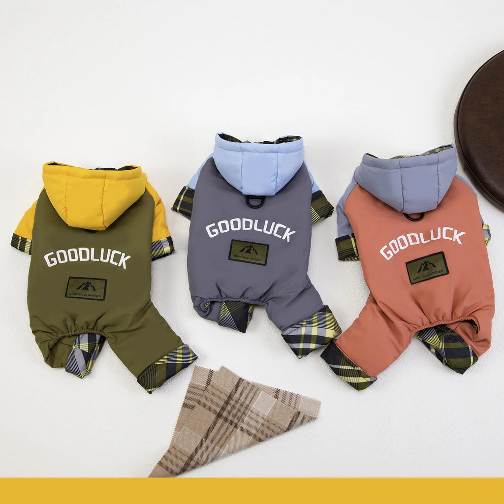 Dog clothes autumn and winter newclothing teddy pet clothes winterthickened 25 hooded three-color four-leg cotton-padded clothes
