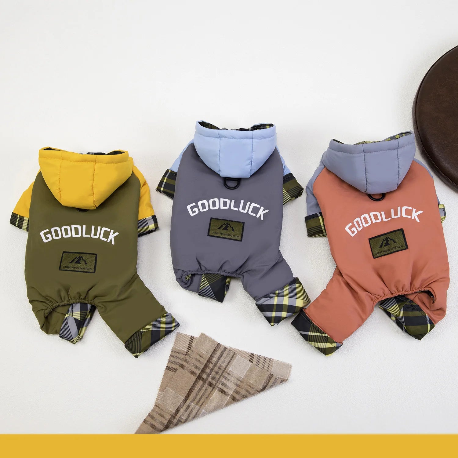 Dog clothes autumn and winter newclothing teddy pet clothes winterthickened 25 hooded three-color four-leg cotton-padded clothes