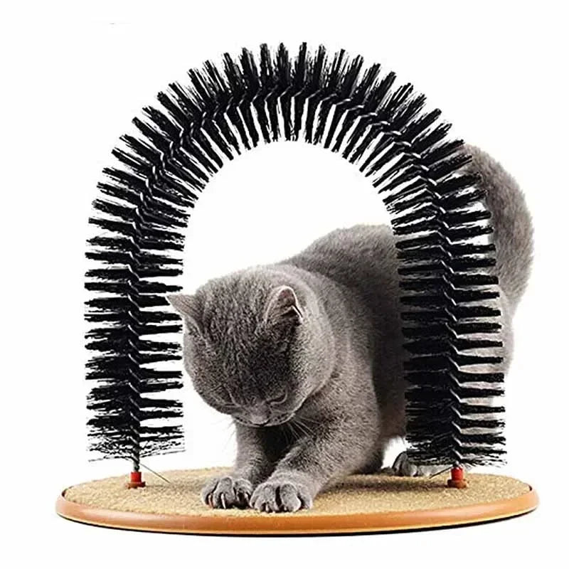 Cat Toy Arch Self Grooming Pamper Feline with Massage Grooming Rubbing Brush and Scratching Pad Interactive Toys for Cats