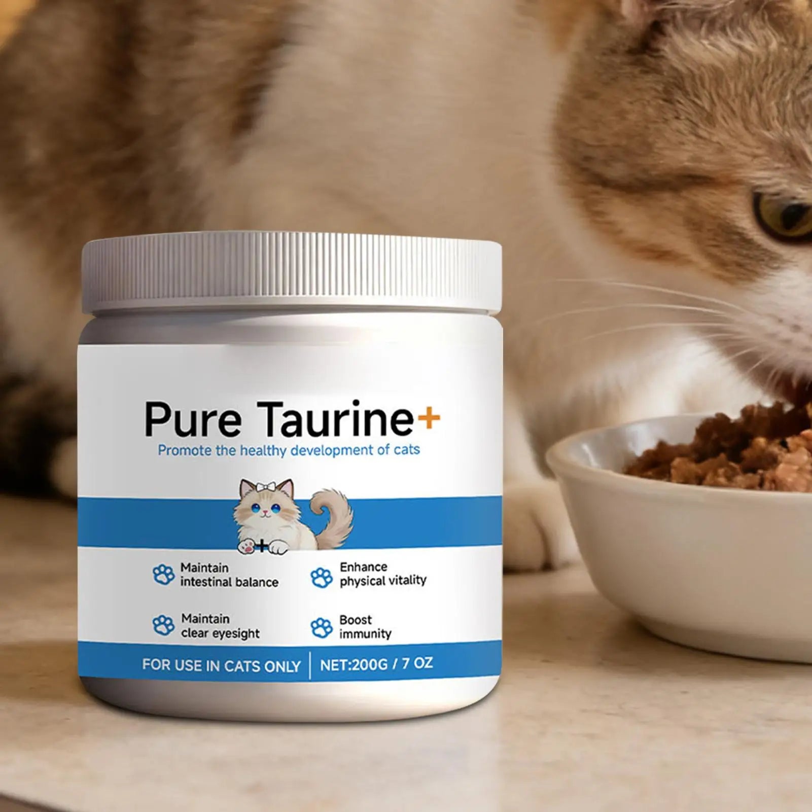 Cat Taurine Powder Support for Pet Heart Health Promote Maintain Visual Function Smooth Hair Pet Daily Care Nutrition Powder