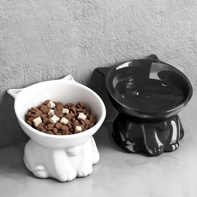 Anti-tipping Cat Food Bowl 15 Degree Tilted Tall-legged Design for Neck Comfort and Clean Floors in Living Spaces
