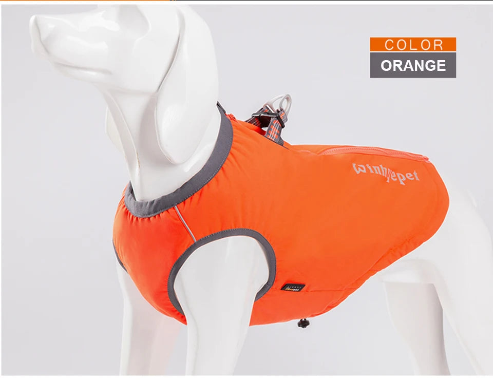 Winhyepet Waterproof Dog Cloth Puppy Warmth Winter Jacket Dogs Harness Double Zipper Reflective Windbreak Luxury Dog Clothes