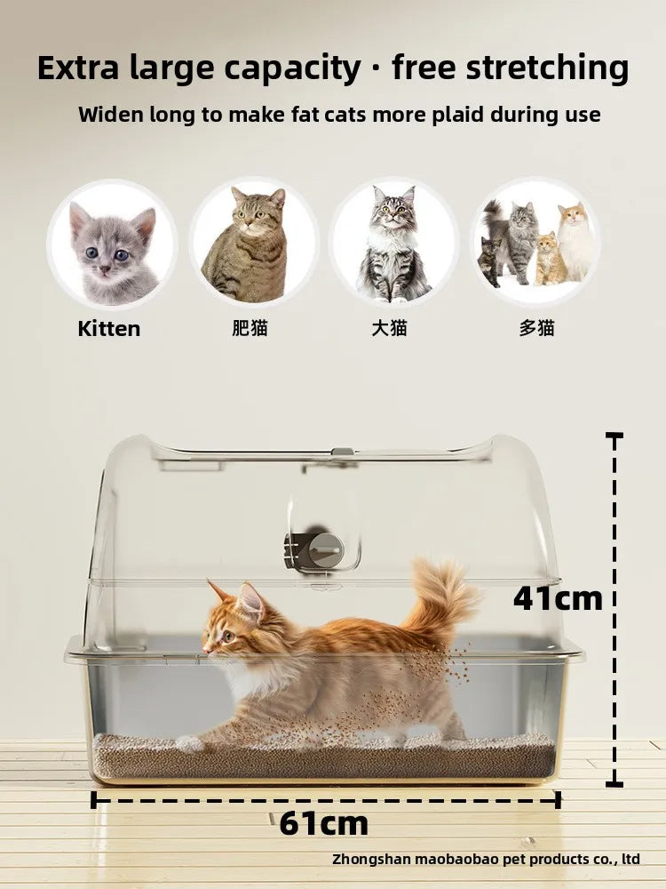 Cat Litter Tray, Fully Enclosed Cat Toilet, Extra Large, Splash-proof, with Sand, for Kittens, Cat Supplies