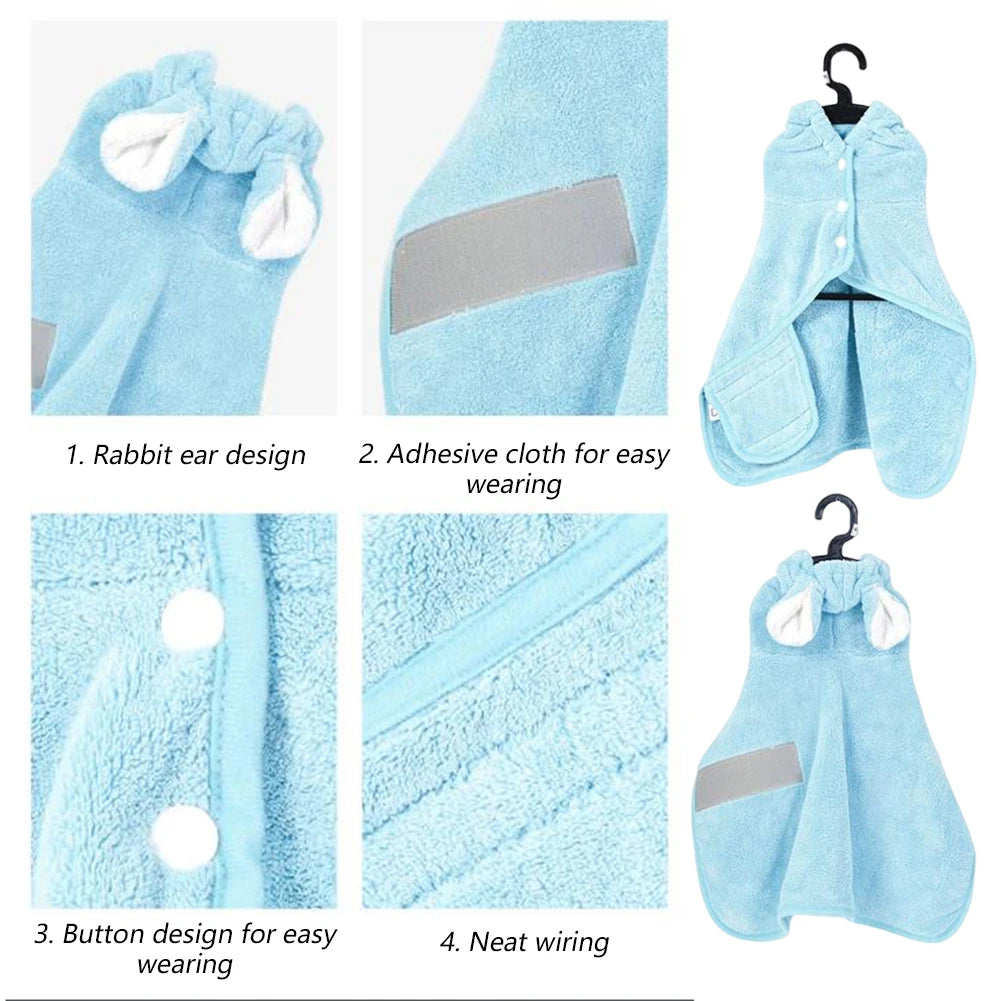 Dogs Bathrobe Cute Capes Bath Towel Soft Cozy Ultra-Absorbent Drying Coat Robe For Stylish Pet Lover Bath Clothing