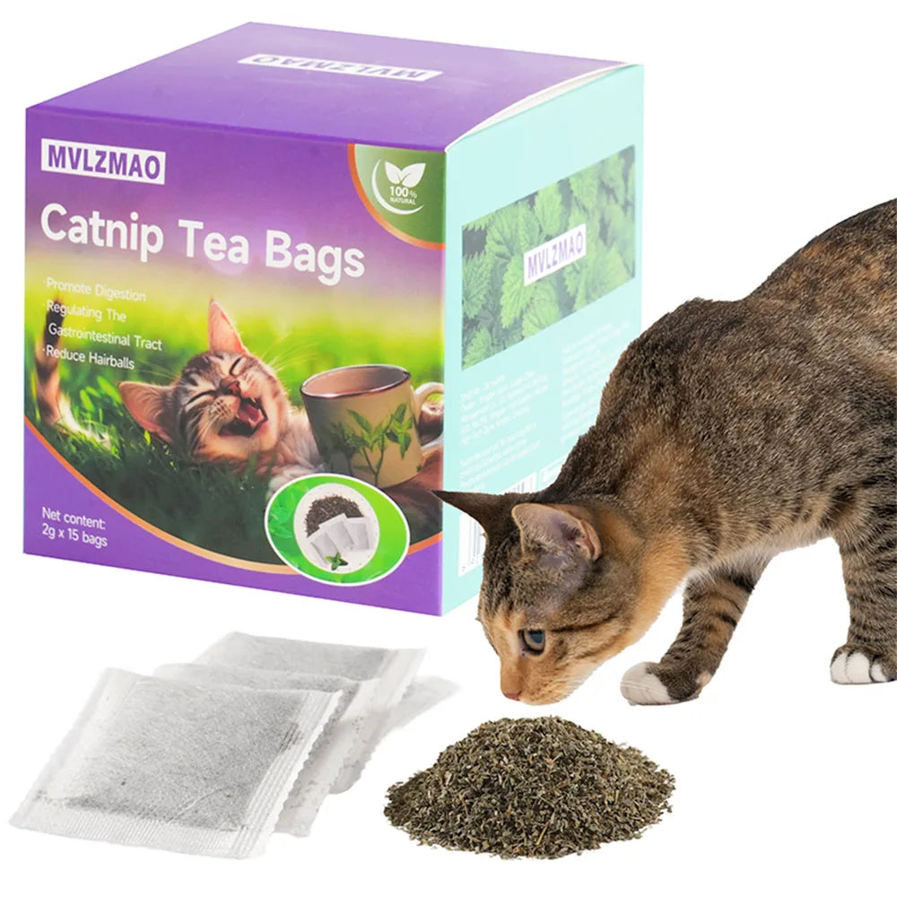 15 Pack Cat Catnip Tea Bags Natural Catnips Packets for Cat or Toy Soaking Water Replacement Pouch Cat Grass Promote Active Play