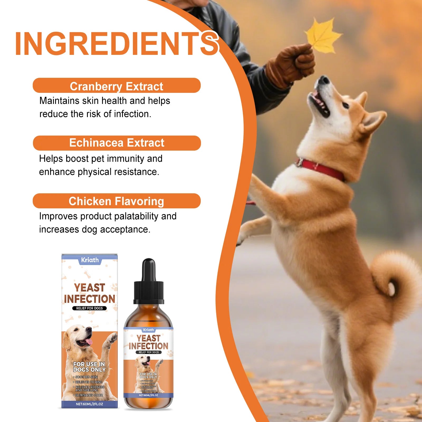 Dog Herbal Drops for Skin & Coat Health – Yeast Infection Relief, Itching & Redness Soother, Immune Support Supplement 60ml
