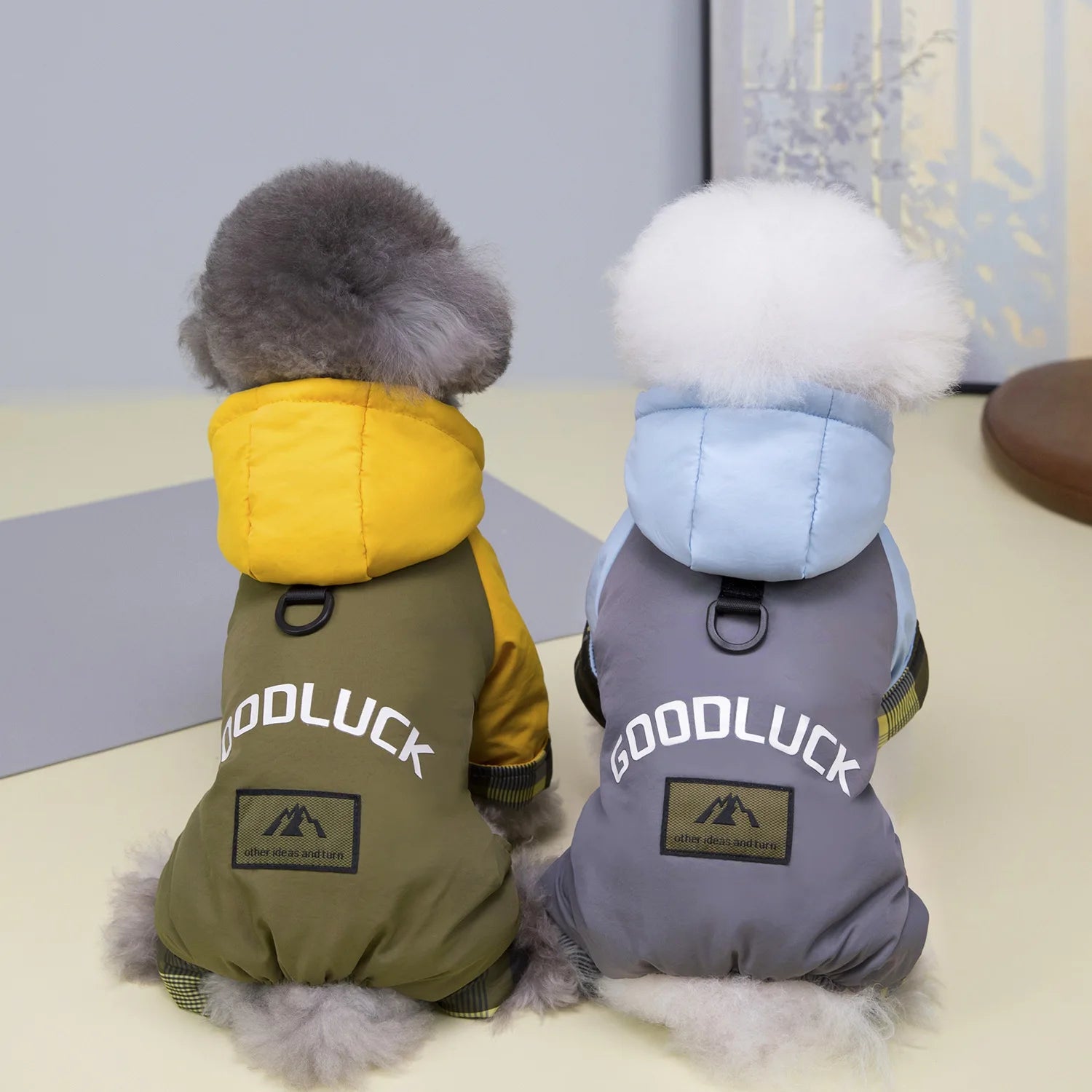 Dog clothes autumn and winter newclothing teddy pet clothes winterthickened 25 hooded three-color four-leg cotton-padded clothes