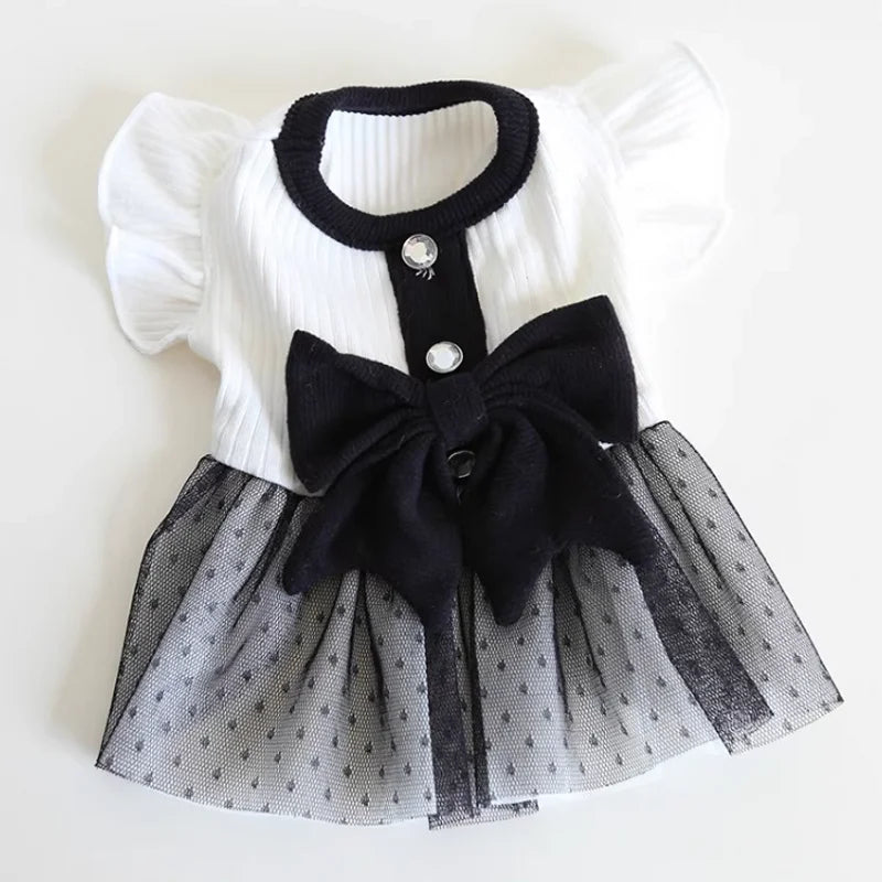 Dog Clothes Small Dogs Summer Puppy Dress Cat Print Skirt Bichon Chihuahua Black White Breathable Dresses Pet Clothing for Dogs