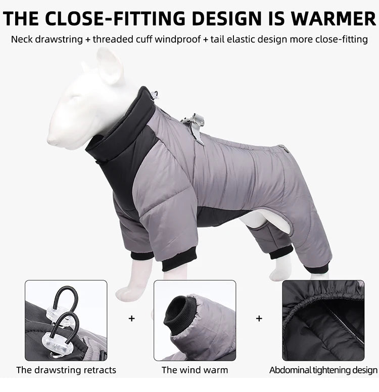 Dog Clothes Four Feet Clothing Warm Winter Coat Reflective Rainproof Dog Clothes Windproof Overall for Dogs Pet Cotton Clothes