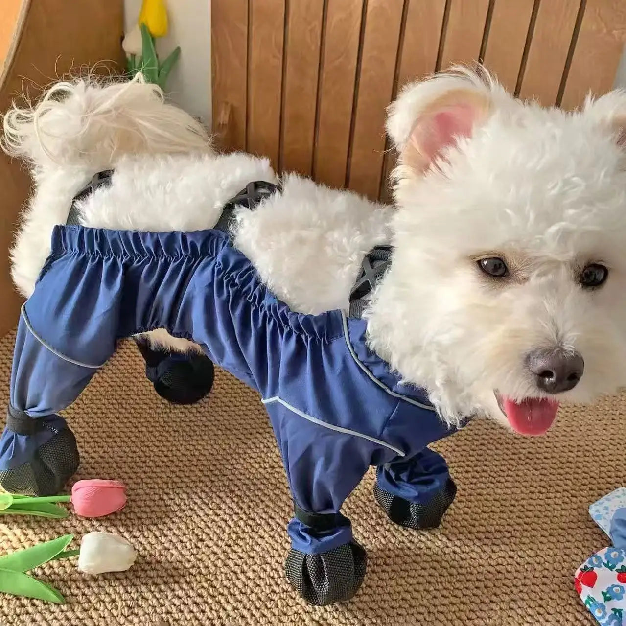 Dog Shoe Covers for Outdoor Anti Dirt Anti Mosquito Foot Covers Anti Slip Four Legged Jumpsuit Teddy Shoes for Walking Dogs