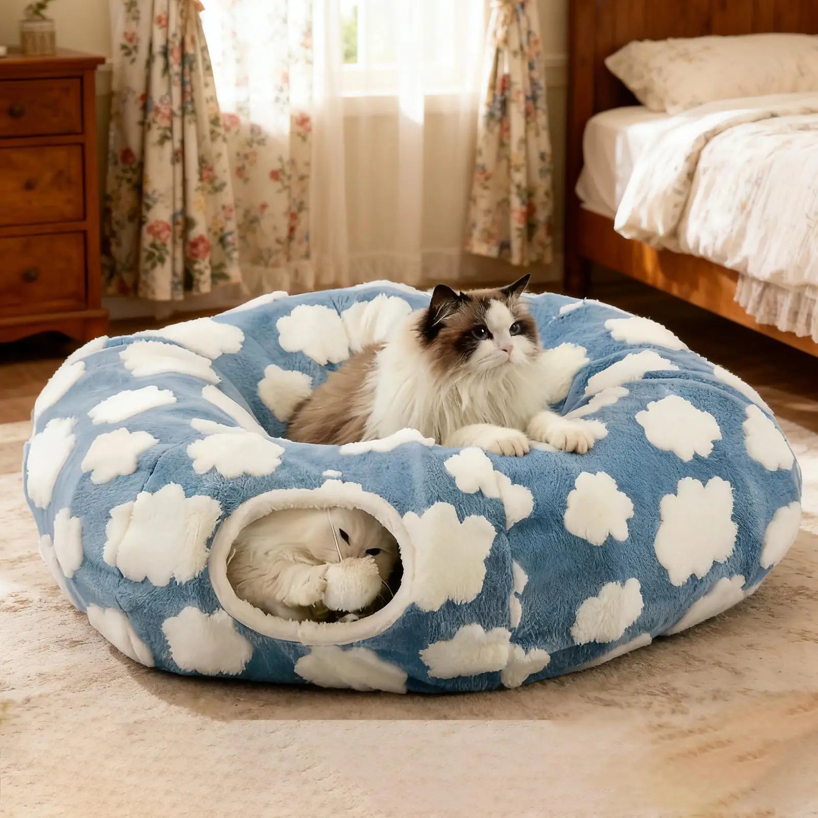 Cat Cave Donut Interactive Toys Washable With Ball Cat Tunnel Donut Kitten Bed For Kitten Puppy Small Dog Bunny Pet Enrichment