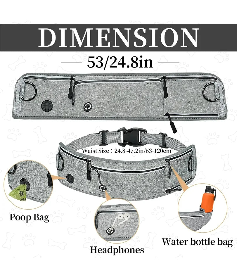Waist Dog Hands Free Dogs Leash, Waist Running Leash with Zipper, Walking Pouch for Dog Walking, Reflective Dual Padded Handles