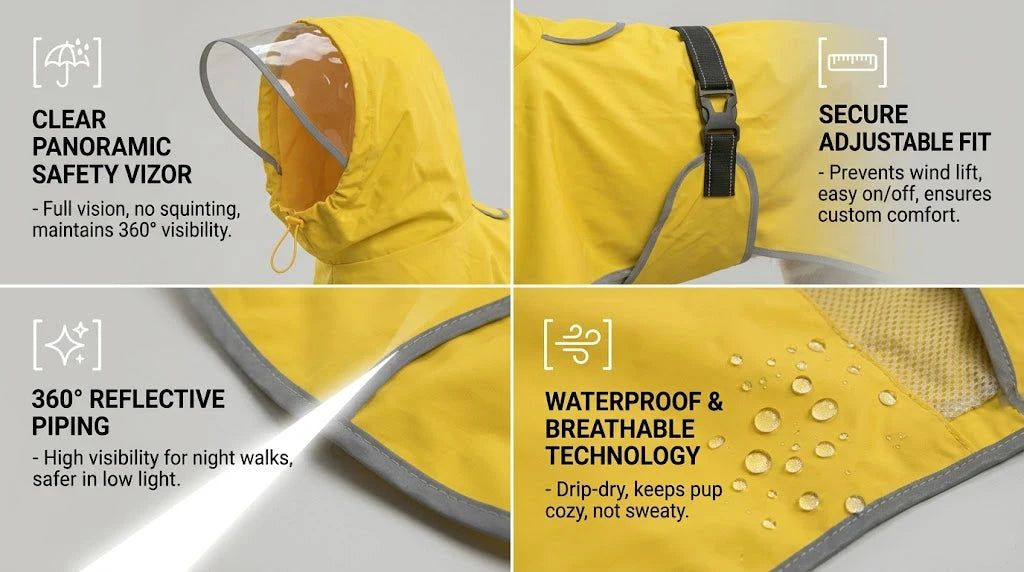 Dog Raincoat, Hooded Windproof and Waterproof Reflective Pet Raincoat, Suitable for Medium to Large Dogs, Waterproof Dog Clothin