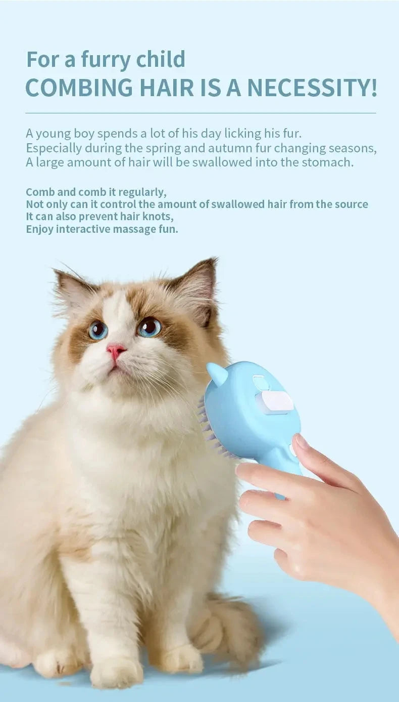 2-in-1 Cat grooming comb Pet Grooming Brush - Electric Massage & Waterless Spray Comb for Cats/Dogs One-Button Deshedding