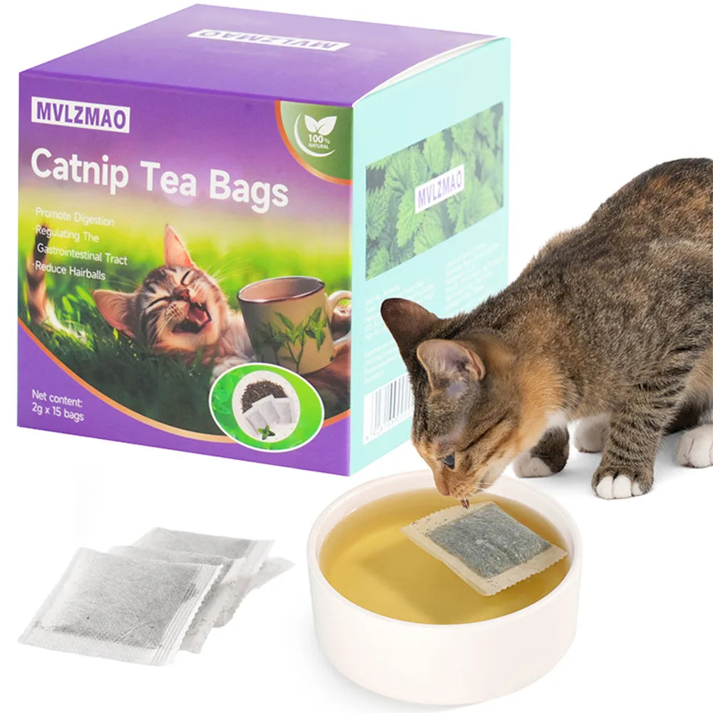 15 Pack Cat Catnip Tea Bags Natural Catnips Packets for Cat or Toy Soaking Water Replacement Pouch Cat Grass Promote Active Play