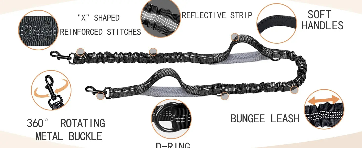 Waist Dog Hands Free Dogs Leash, Waist Running Leash with Zipper, Walking Pouch for Dog Walking, Reflective Dual Padded Handles