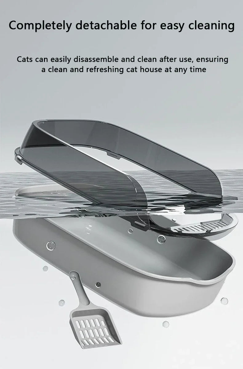 Cats Toilet Cat Litter Box Semi-enclosed High Side Splashproof Pet Bedpans with Litter Scoop Kitty Sandbox Cleaning Cat Supplies