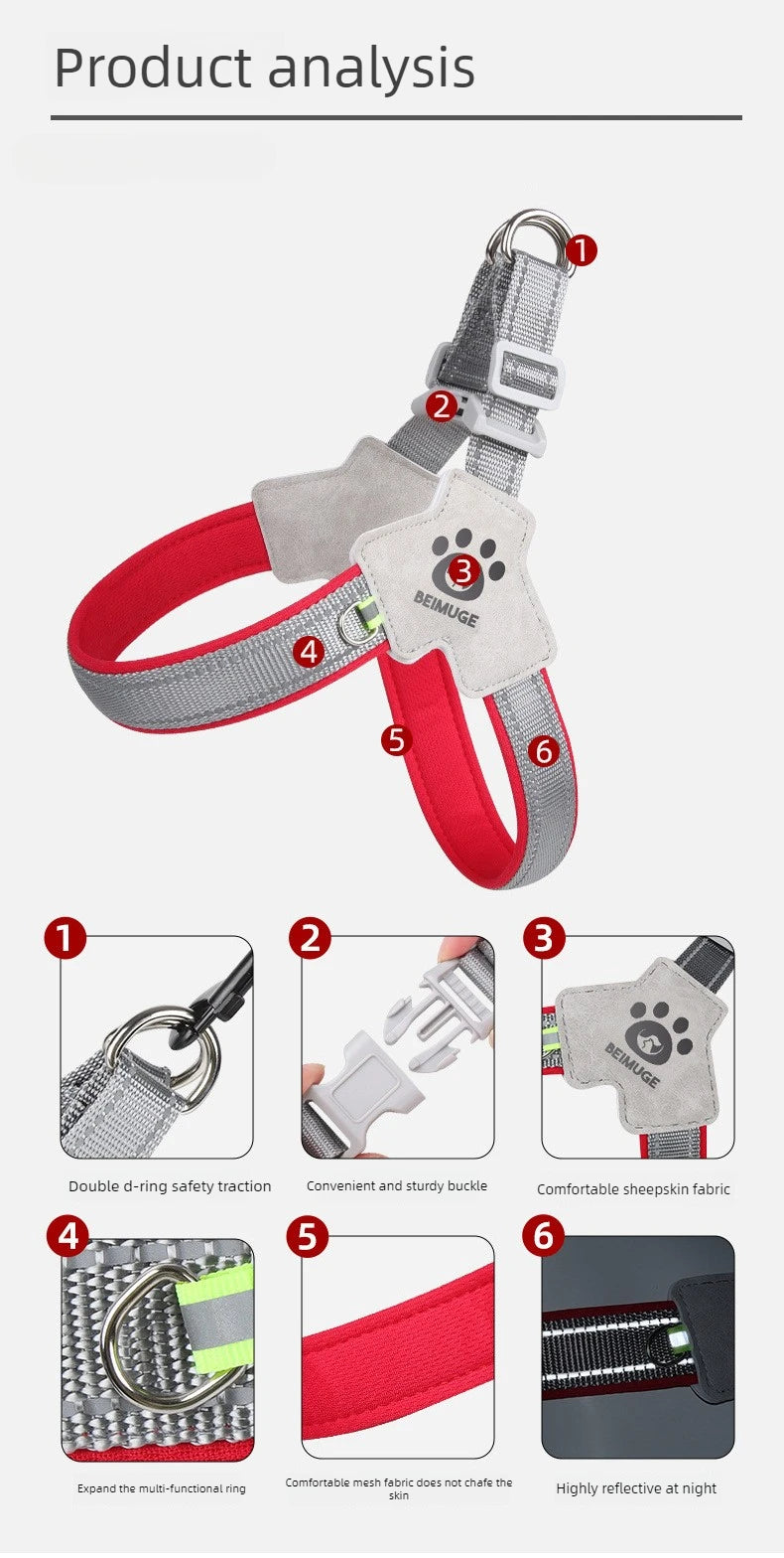 Dog Y shaped harness no pull reflective adjustable breathable and comfortable for small medium dogs walking training outdoor