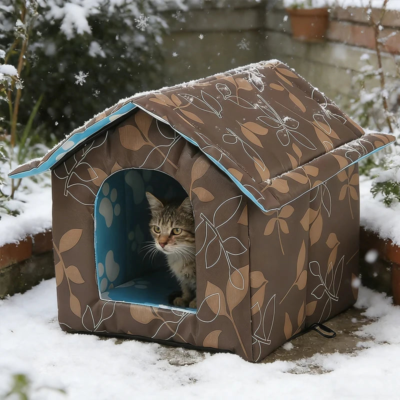 Cat House for Outdoor Winterproof Waterproof and Warm Foldable Pet Shelter for Cats with Removable Cushion for Stray Pets