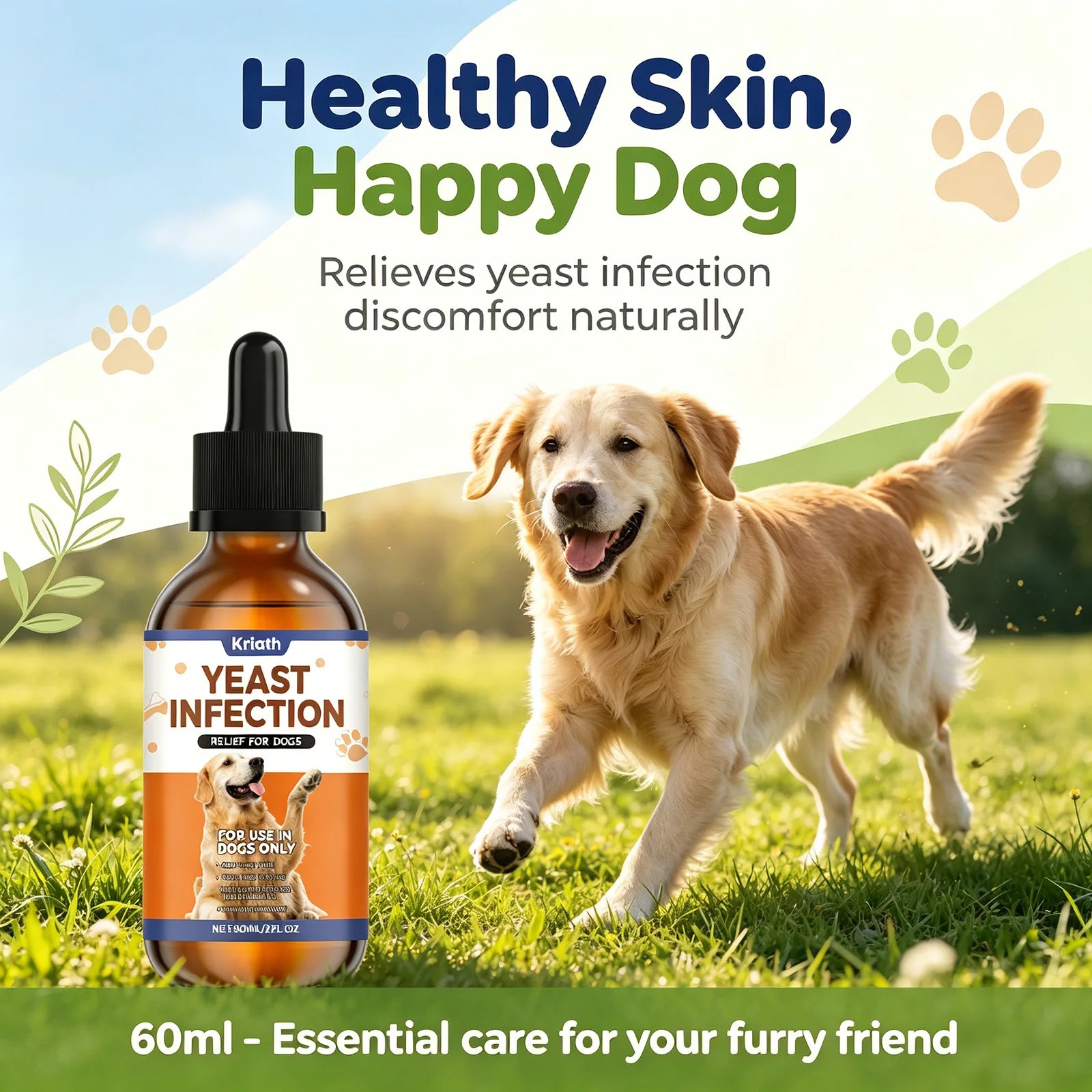 Dog Herbal Drops for Skin & Coat Health – Yeast Infection Relief, Itching & Redness Soother, Immune Support Supplement 60ml