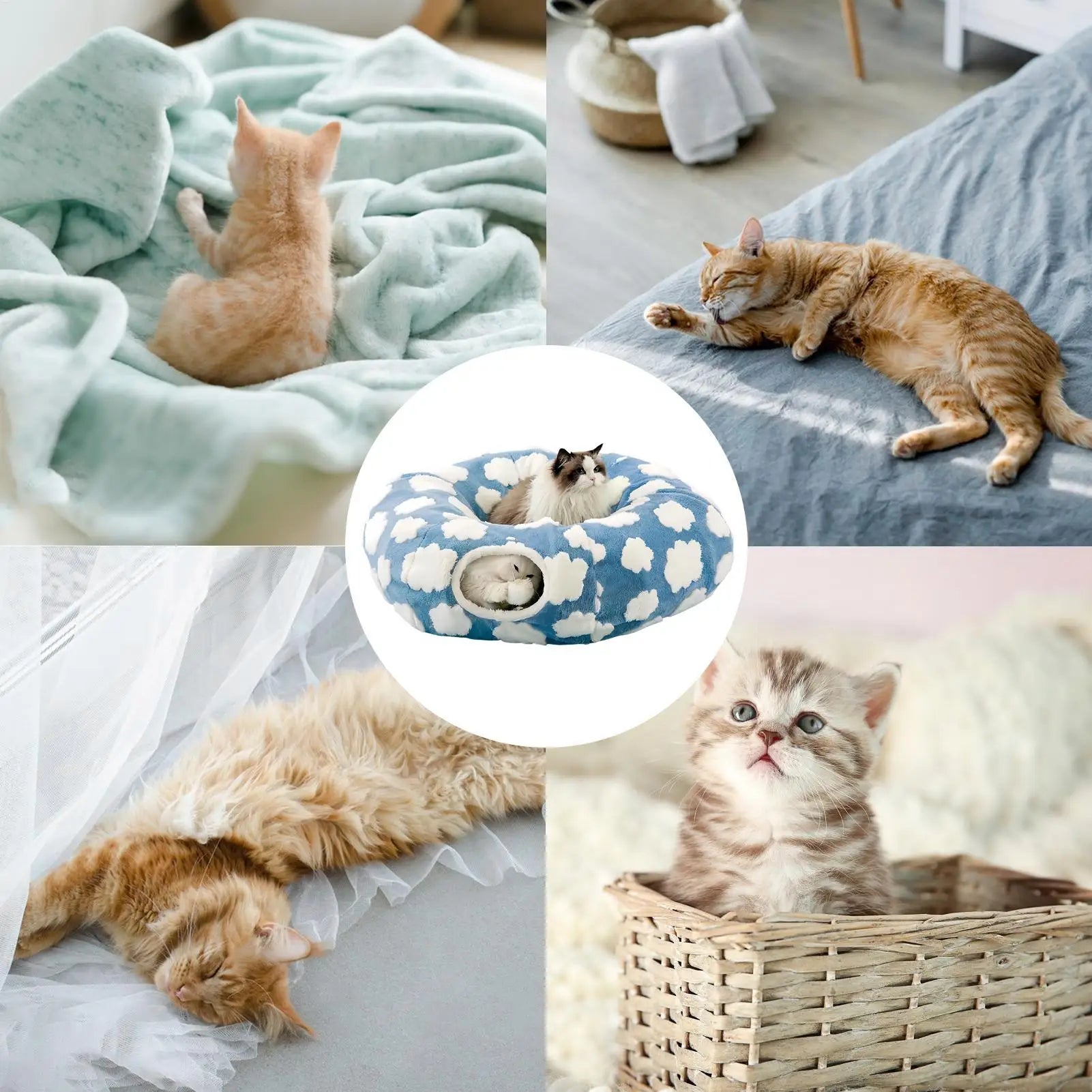 Cat Cave Donut Interactive Toys Washable With Ball Cat Tunnel Donut Kitten Bed For Kitten Puppy Small Dog Bunny Pet Enrichment