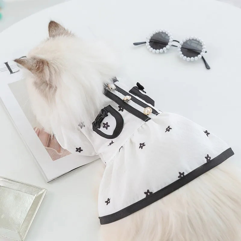 Dog Clothes Small Dogs Summer Puppy Dress Cat Print Skirt Bichon Chihuahua Black White Breathable Dresses Pet Clothing for Dogs