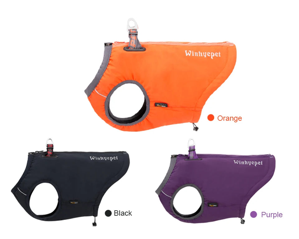 Winhyepet Waterproof Dog Cloth Puppy Warmth Winter Jacket Dogs Harness Double Zipper Reflective Windbreak Luxury Dog Clothes